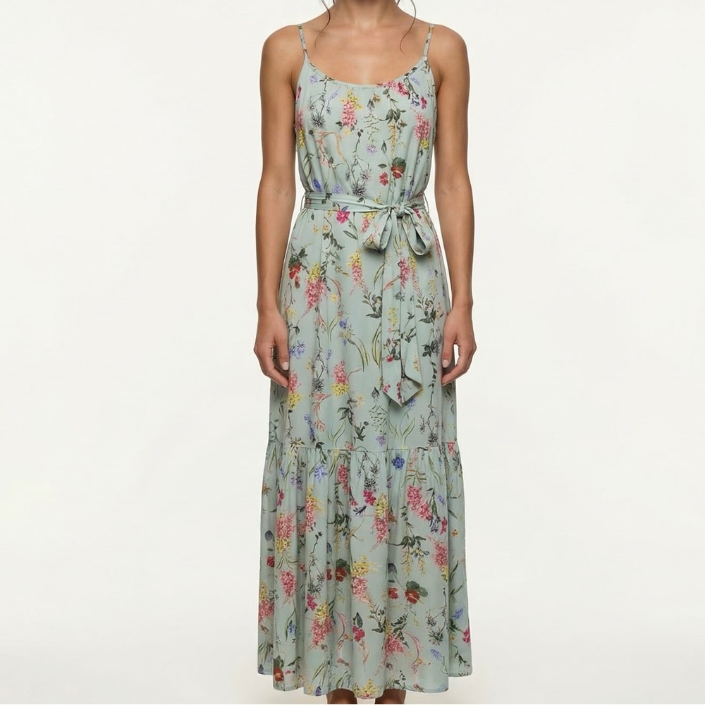 Floral Tiered Maxi Dress in Sage Green - Women's
